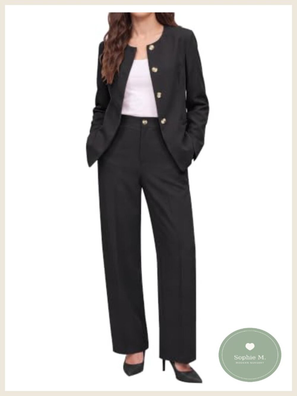 Dressy 2 Piece Suit Set Blazer Wide Leg Pants Business Casual Outfit